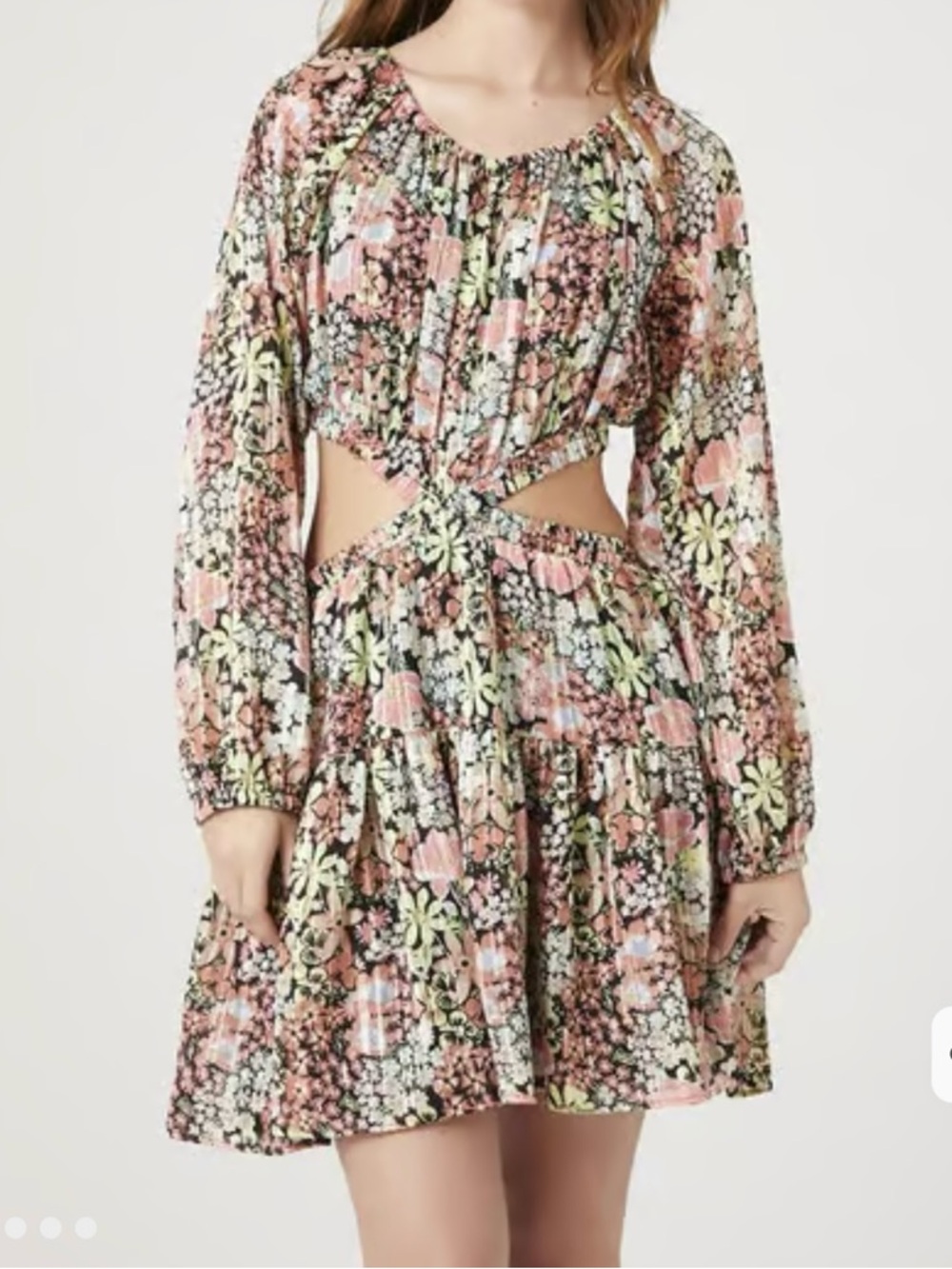 Forever 21 Black Floral Smocked Waist Mini Dress